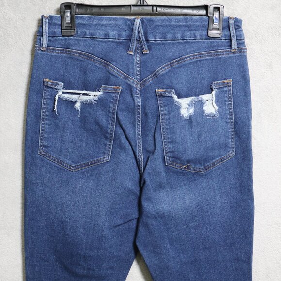 Good American Jeans Womens 14 32 Blue Good Waist Denim Distressed Whiskering - Picture 4 of 14